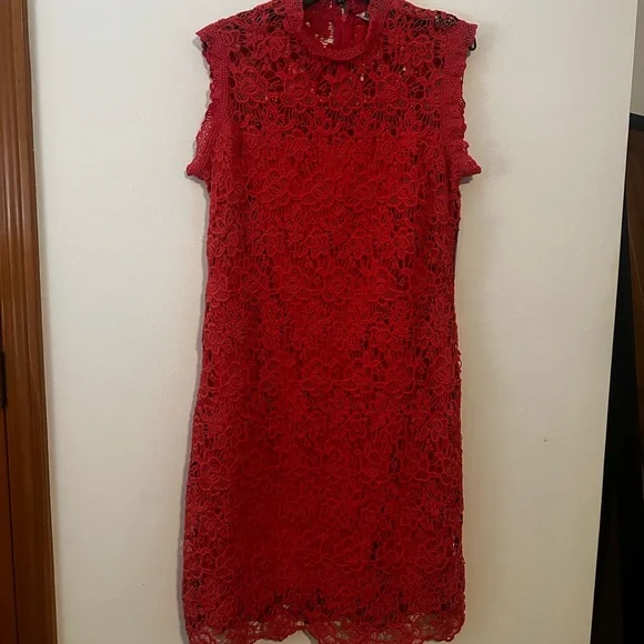 nanette lepore red lace dress LACEY- All Lace with Short Frill Sleeve
